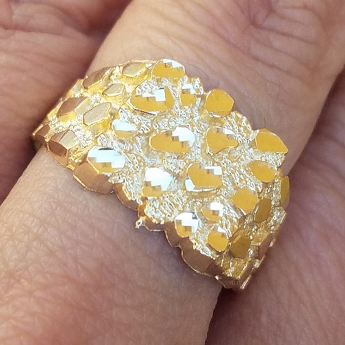 Pre-owned Handmade Man's Solid 14k Yellow Gold Nugget Ring S 9 10 11 12