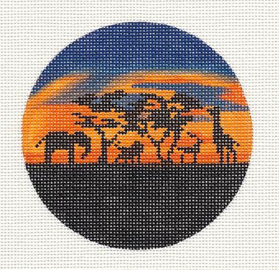 AFRICA Sunset on the Serengeti with Wildlife HP Needlepoint Canvas Painted Pony