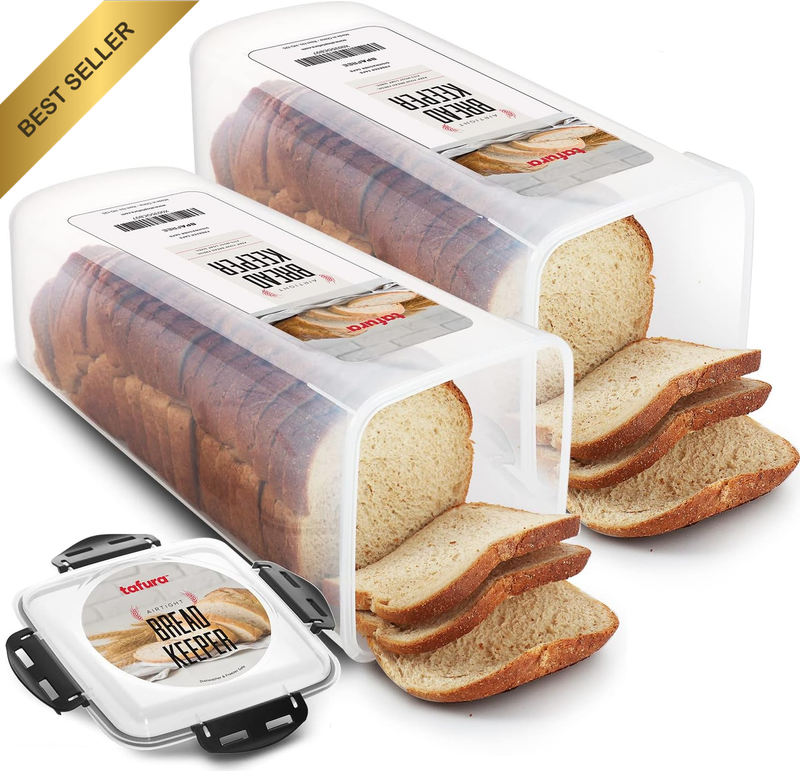 Bread Container [Pack of 2] Plastic Bread Box | Bread Keeper with Airtight Lid |