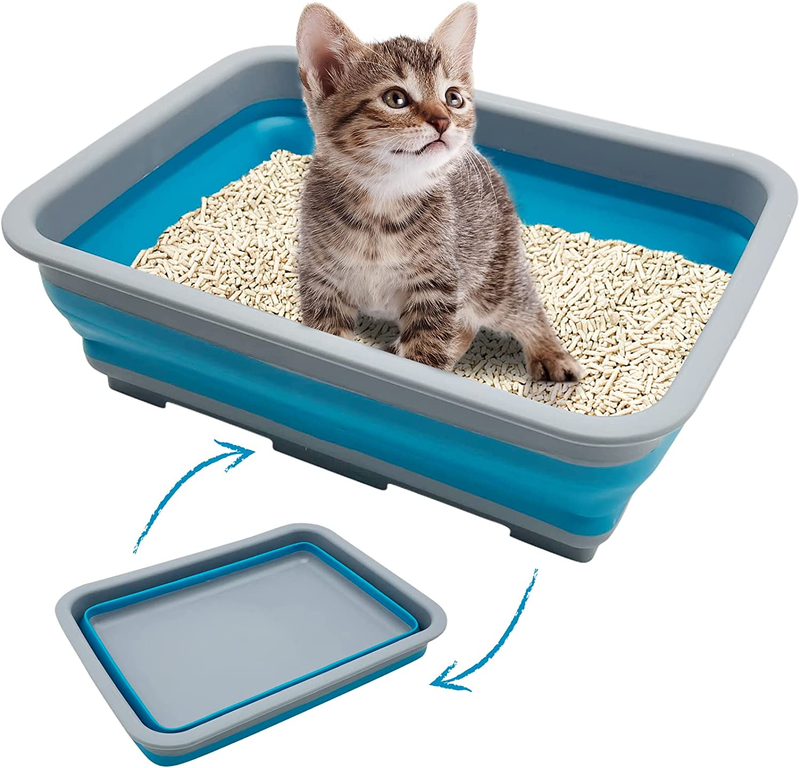 Open Cat Litter Box, Kitten Potty Pan Semi-Enclosed Foldable Waterproof Travel T