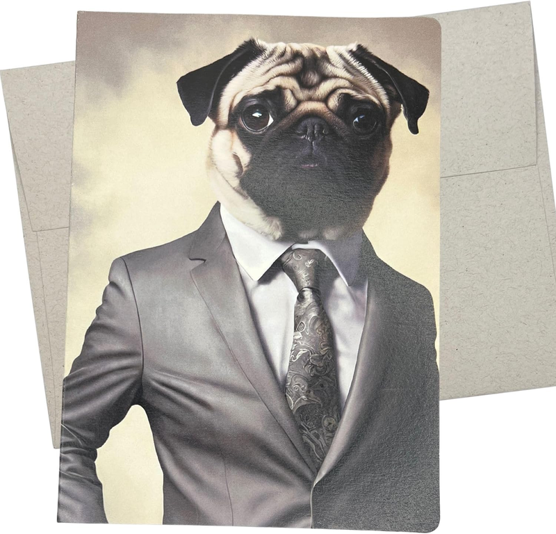 Funny Pug Greeting Card, Birthday Card, 5X7 Inch - 590 | 1 Premium Card, Blank f