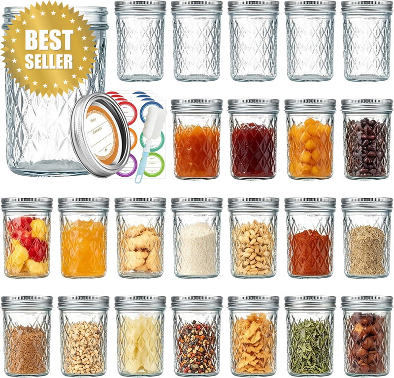 24 Pack 250Ml Glass Mason Jars with Airtight Lids and Bands