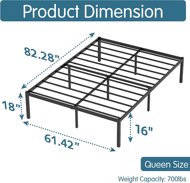 Elephance 18 Inch Queen Bed Frame with Storage Space No Box Spring Needed Metal