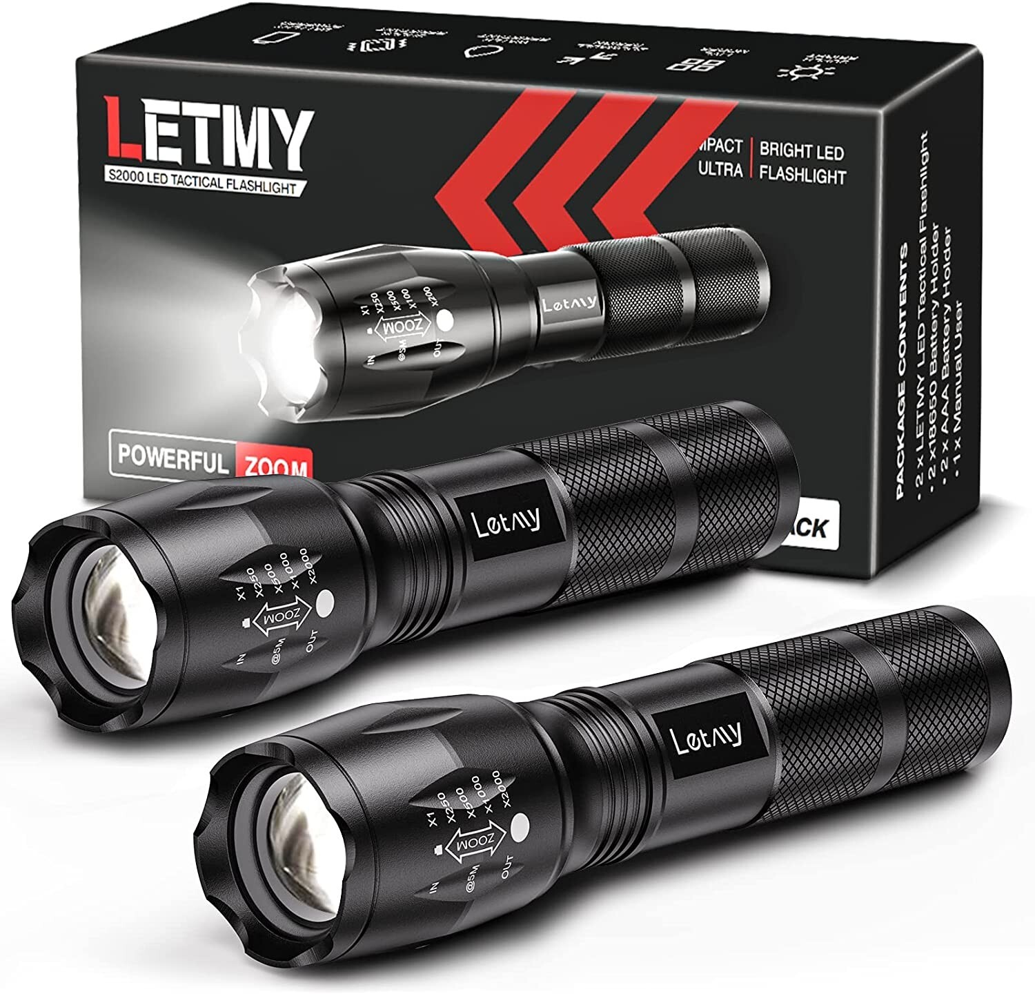 LED Tactical Flashlight Single Mode High Lumen Zoomable