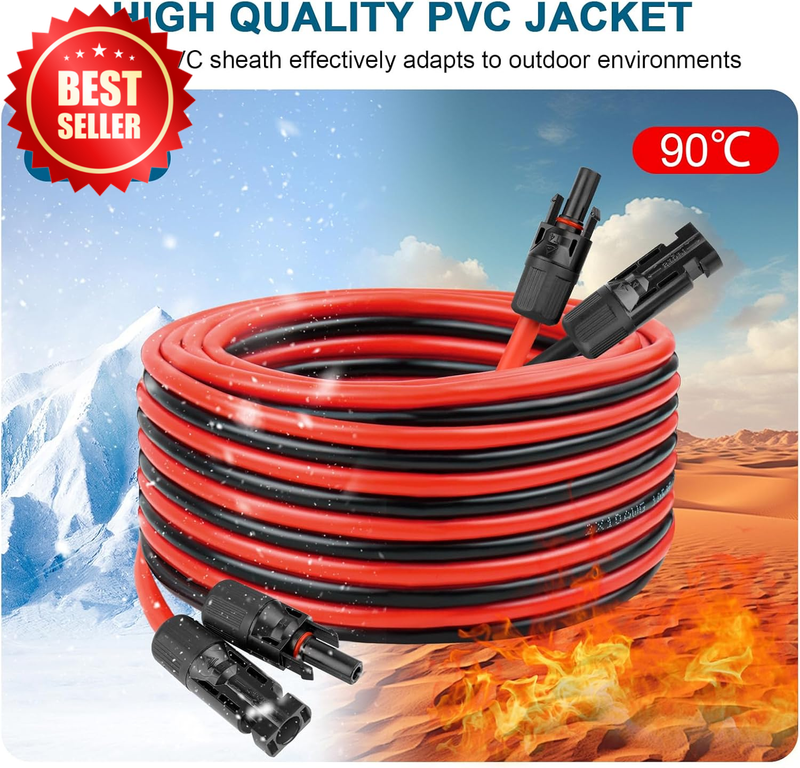 10 AWG Solar Extension Cable 25ft Tinned Copper Wire RV Boat Panel US