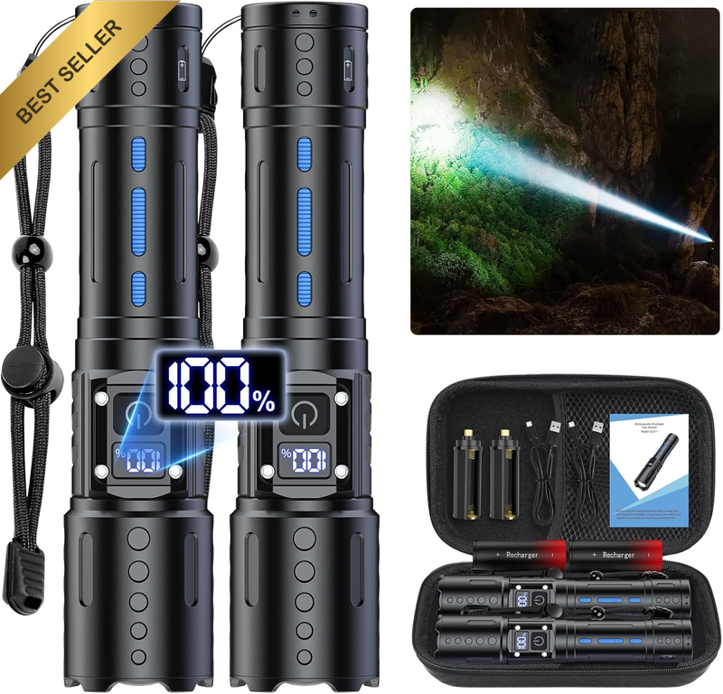 Flashlights High Lumens Rechargeable - Super Bright Tactical LED Flash Light, Di