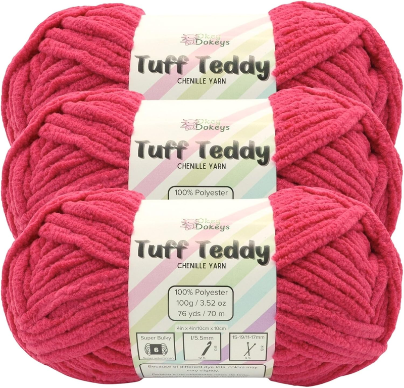 Super Bulky Chenille Yarn Size 6, 3-Pack (300G/228Y), Thick Fluffy Yarn for Croc