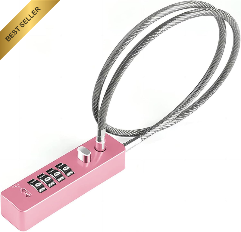 Cable Lock, 4 Digit Combo Bike Lock, 23-3/5 Inches Rope Length, Outdoor Use for