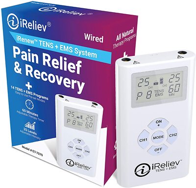 New Other iReliev Pain Relief System Dual Channel Tens Massager White ET-1313