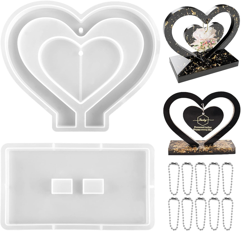 Jeffdad Large Photo Frame Resin Molds, Heart Shape Silicone Mold for Photo Frames Making, DIY Picture Frame Display Unique Mold for Resin Casting Art Crafts Table Home Decor Gift