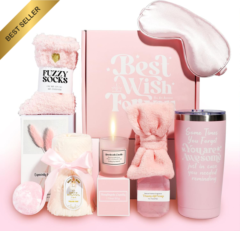 Pink 20 Oz Stainless Steel Tumbler Gift Basket for Women