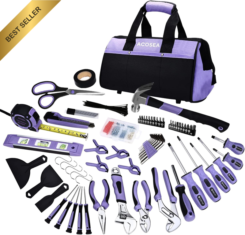 223Pcs Purple Tool Set for Women with 13In Tool Bag Home Maintenance Kit