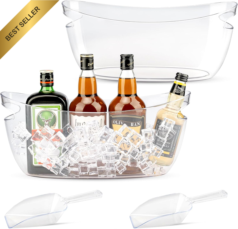 2Pcs Clear Ice Buckets for Parties, 5.5L Acrylic Champagne Bucket with Scoop, Mi