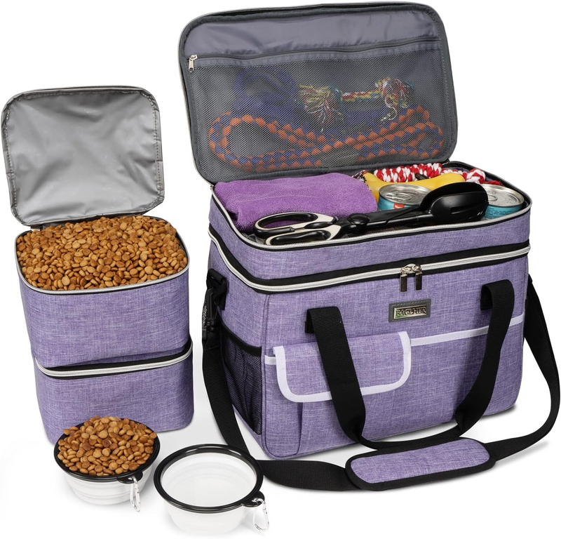Dog Travel Bag for Supplies - Double-Layer Airline Approved Weekend Pet Travel O