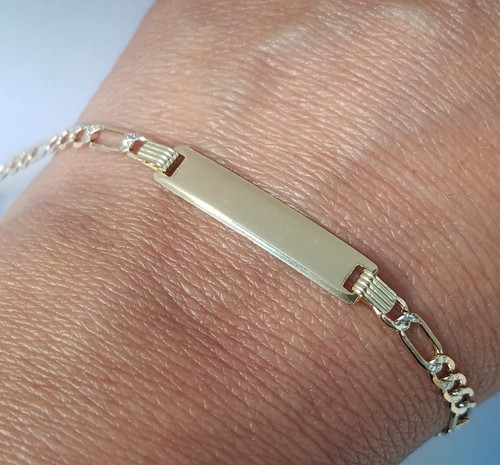 Pre-owned Handmade Kid Unisex 10k Yellow Gold Figaro Id Baby Bracelet 5.75 Inch