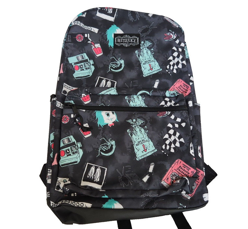 Beetlejuice Characters Backpack Tech Sleeves Horror Black Padded Straps NWT