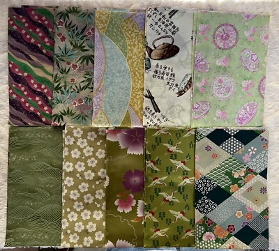Orient Fat Quarter Bundle of 10.  eQuilter FC Club May 2008.  Green Multi