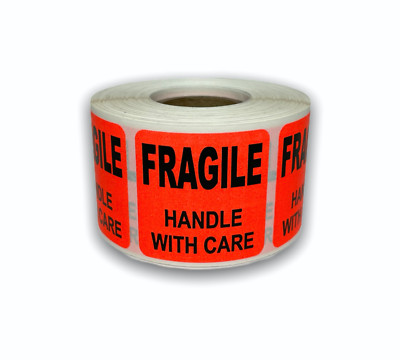 1.5x1.5 Fragile Handle with Care Labels Red Mailing Adhesive Stickers 8RLS 500EA