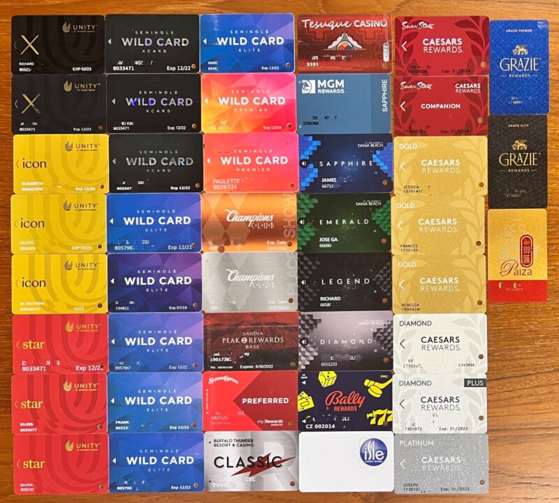 Casino Slot Card Collection Rare Metal, Different Colors, Typestyles, Retired