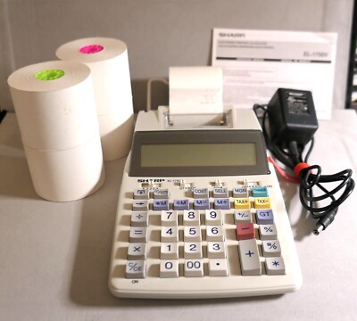 Sharp Electronic Printing Calculator EL-1750V w/ Manual & 4 Rolls Tape Working