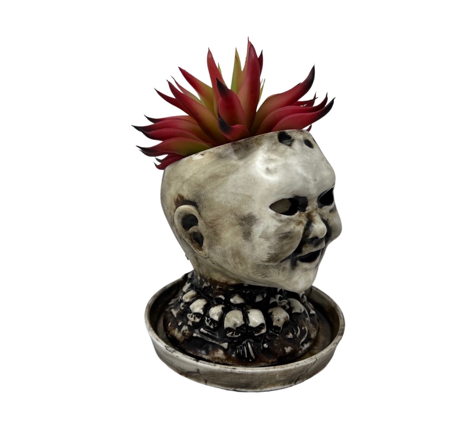 Even Creepier Baby Doll Head Cactus and Succulent Planter with Saucer - White