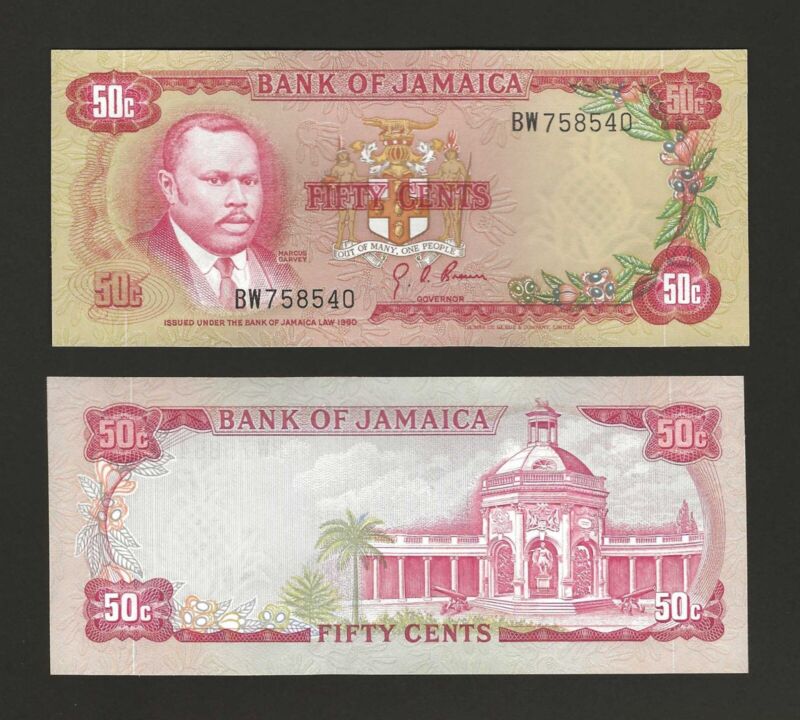 JAMAICA 50 Cents 1960 (1970), P-53 Bank of Jamaica, Sign: Brown, Pack Fresh UNC