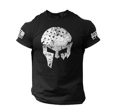 Skull Warrior Men's T Shirt Vikings American Flag Style US Veteran Tee