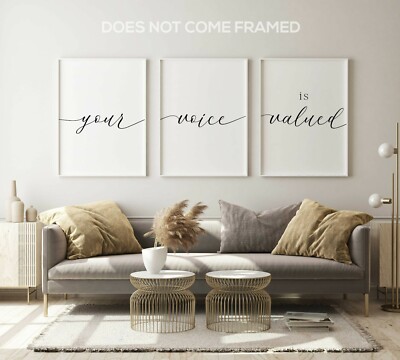 Your Voice Is Valued, Set of 3 Prints, Minimalist Art, Home Wall Decor, Triptych