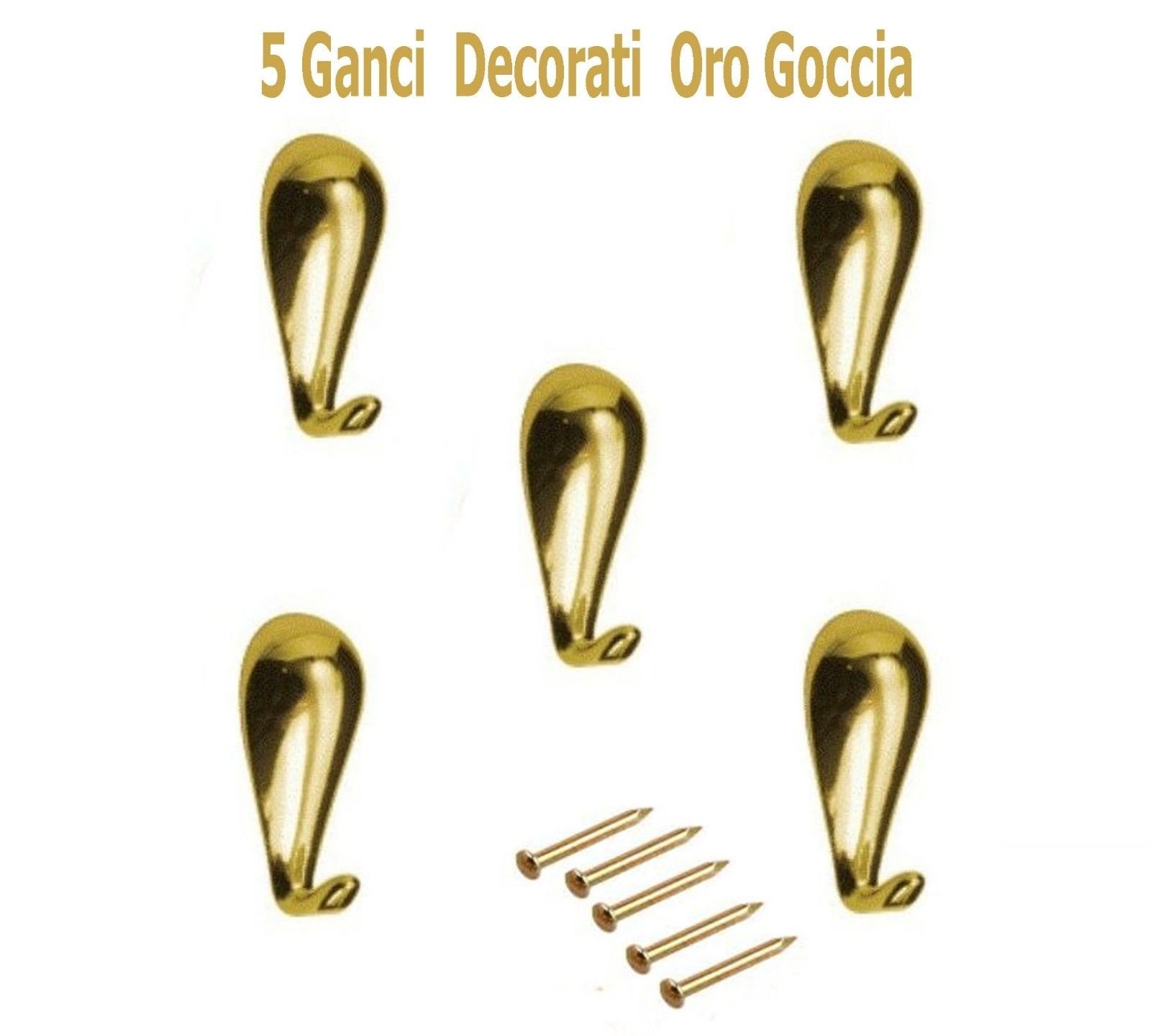 Set 5 Pz Gancio Ganci per Quadri Quadro modello Goccia Ggrance 28x15 mm Oro dfh
