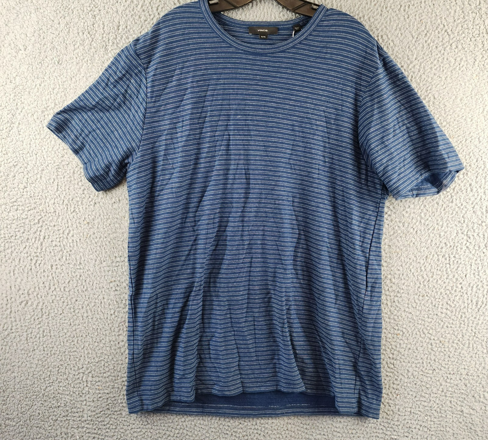 Vince Plaited Stripe Pima Cotton Crew Neck T-Shirt Men's XL Navy Short Sleeve - Picture 2 of 14