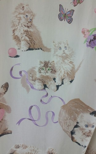 Sears Vtg Perma-prest Curtains Kittens Bows Butterflies Flower Panels Tie Backs