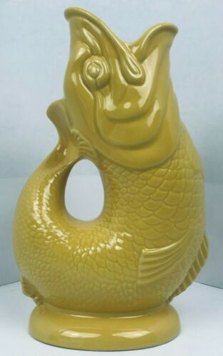 Wade Ceramics Gluggle Jug, Glug Glug Fish Shaped Jug, Large 10.5" Tall, Yellow