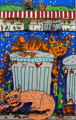 James Rizzi 3D Handsigniert Handnummeriert CAT ON A CAN 1988 Katzen /300