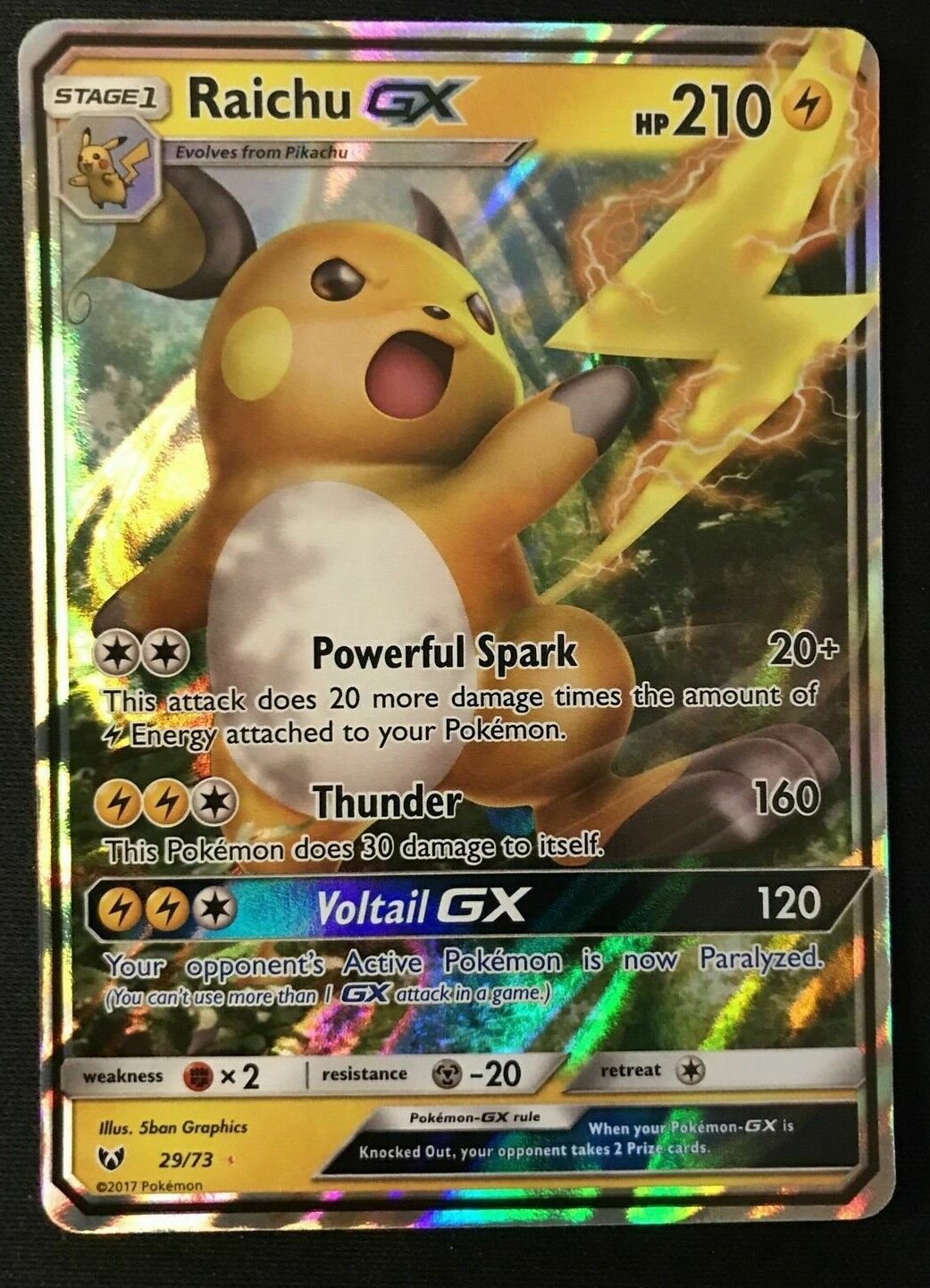 ULTRA RARE Raichu GX 29/73 Pokemon Shining Legends Holo Foil ULTRA RARE Raichu GX 29/73 Pokemon Shining Legends Holo Foil