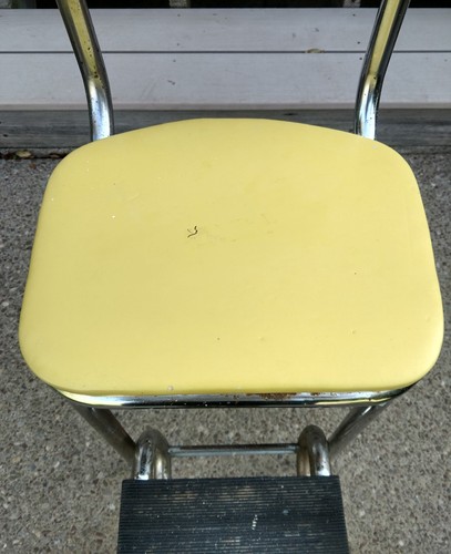 Vintage Mid-Century Step Stool Shop Chair Yellow Cleveland OHIO USA original