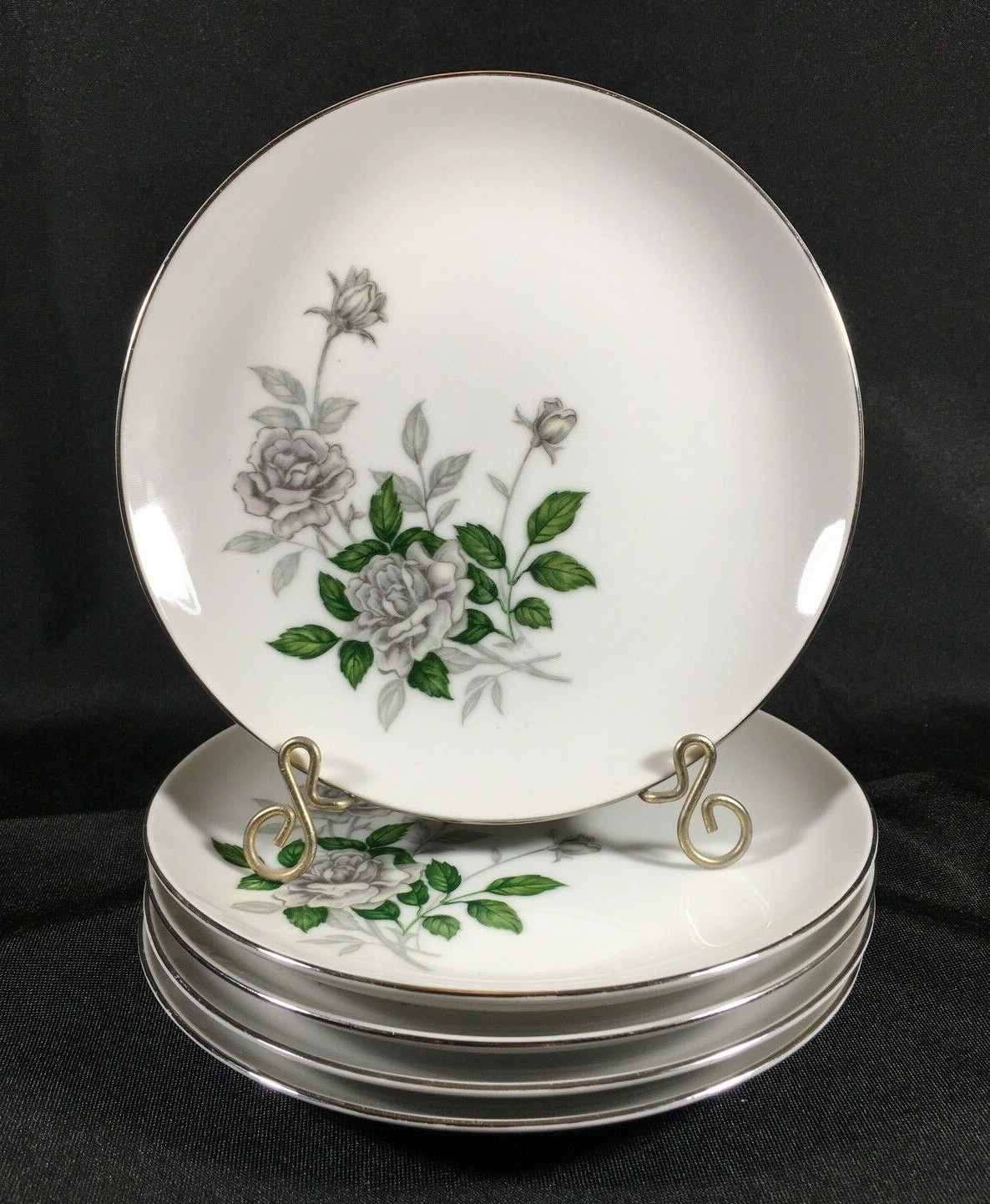 5- Sone China Gray Pearl Bread Plates w/ Platinum Trim Japan