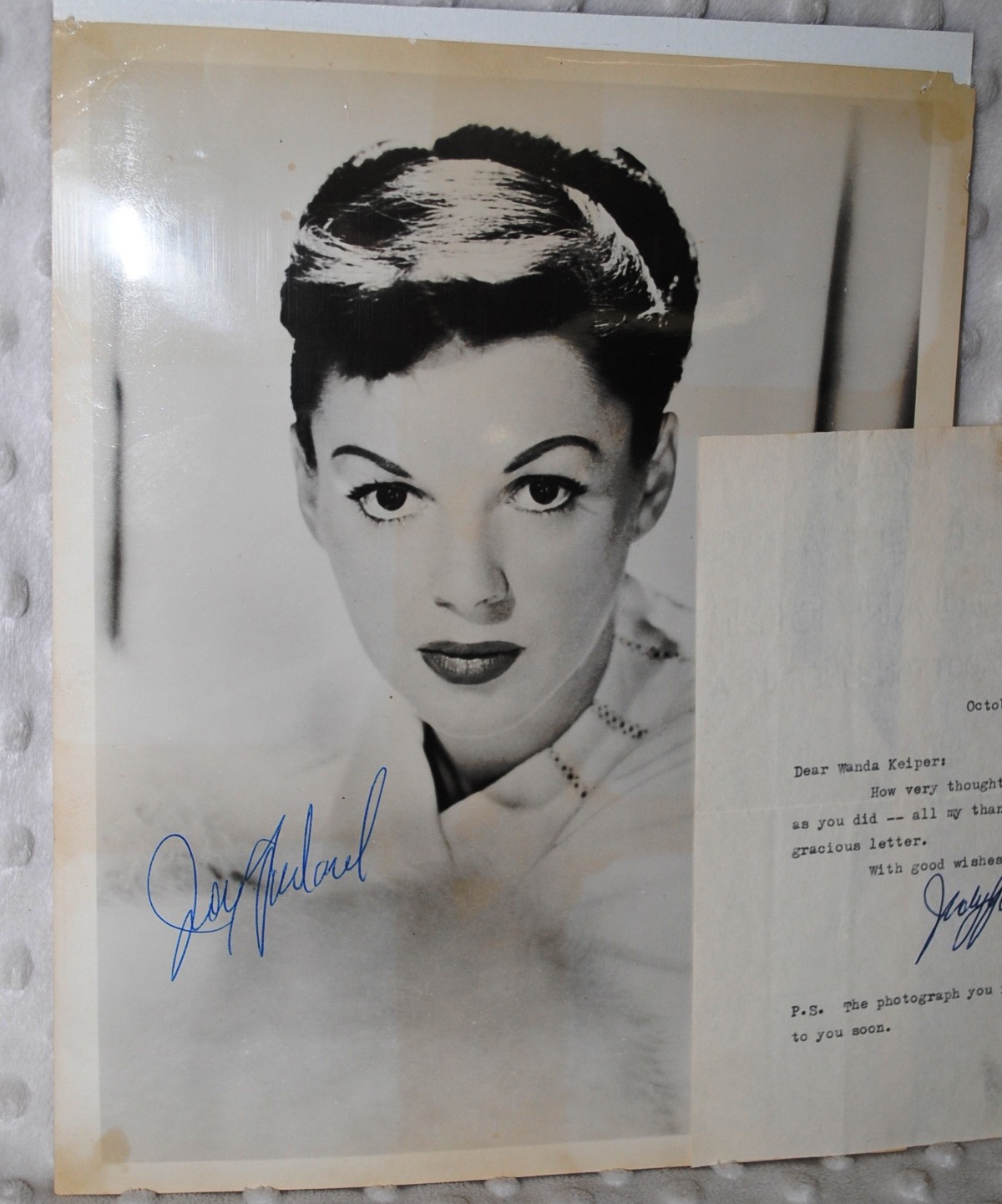 JUDY GARLAND  AUTOGRAPH RARE Hand Signed Photo & Letter Excellent