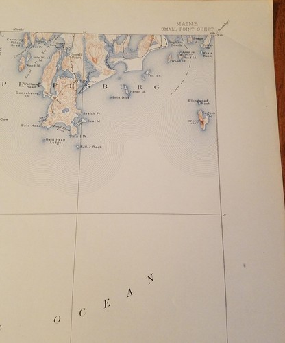 1913 topography map small Point sheet Maine 20x16.5 , Casco Bay, phippsburg