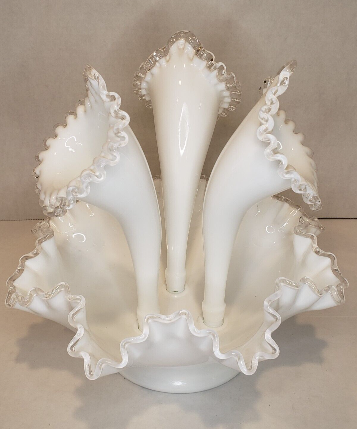 フェントン　アンティークガラス　小物入れ　Fenton silver crest フェントン フリルバスケット ガラス製小物入れ アンティーク