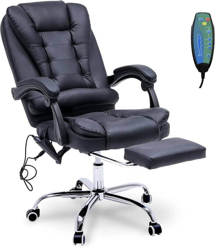 With Massage, Ergonomic Office Chair W/foot Rest, Pu Leat