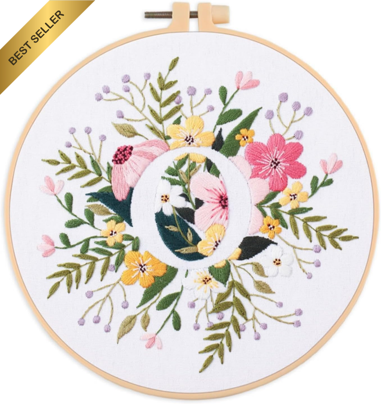 Embroidery Starter Kit English Letter O and Flowers Stamped with Printed Pattern