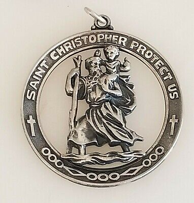 194050s Pinback Saint Christopher Be My Guide All Metal Tin Pin is Missing but in Very Good Condition