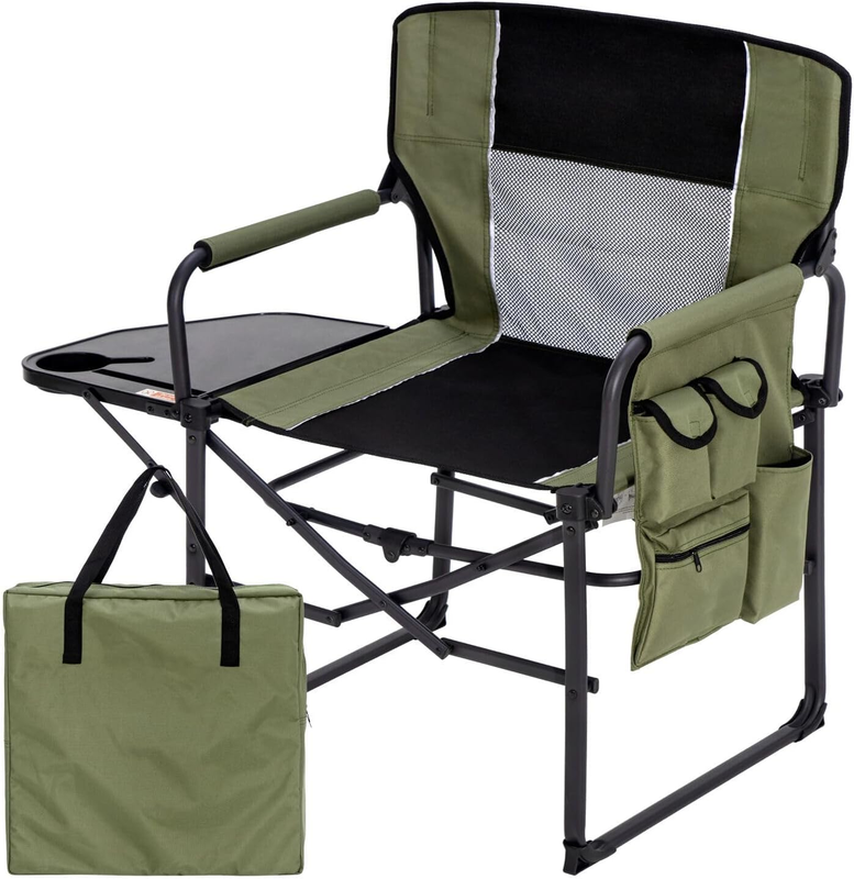 Wide Folding Director Chair with Table, Outdoor Camping Chair for Adults with Cu