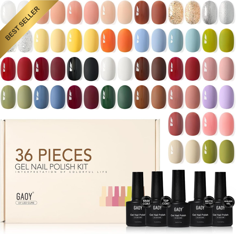 36 Pcs Gel Nail Polish Set, 32 Colors All Season Gel Polish Kit Red Black White