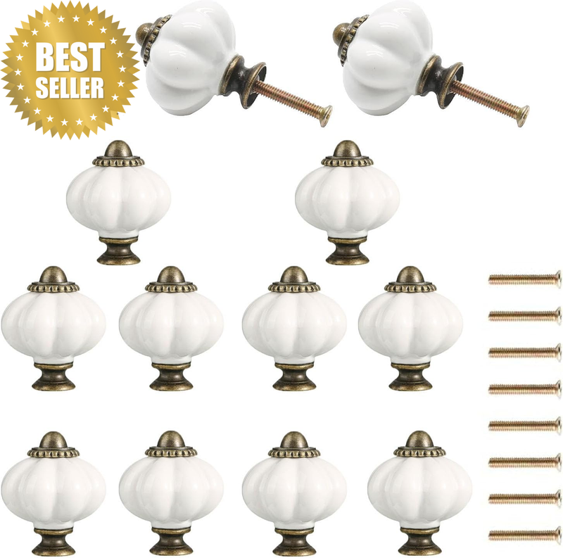 Ceramic Knobs 12 Pack - Pumpkin Cabinet Knobs Retro Dresser Knobs - Vintage Draw