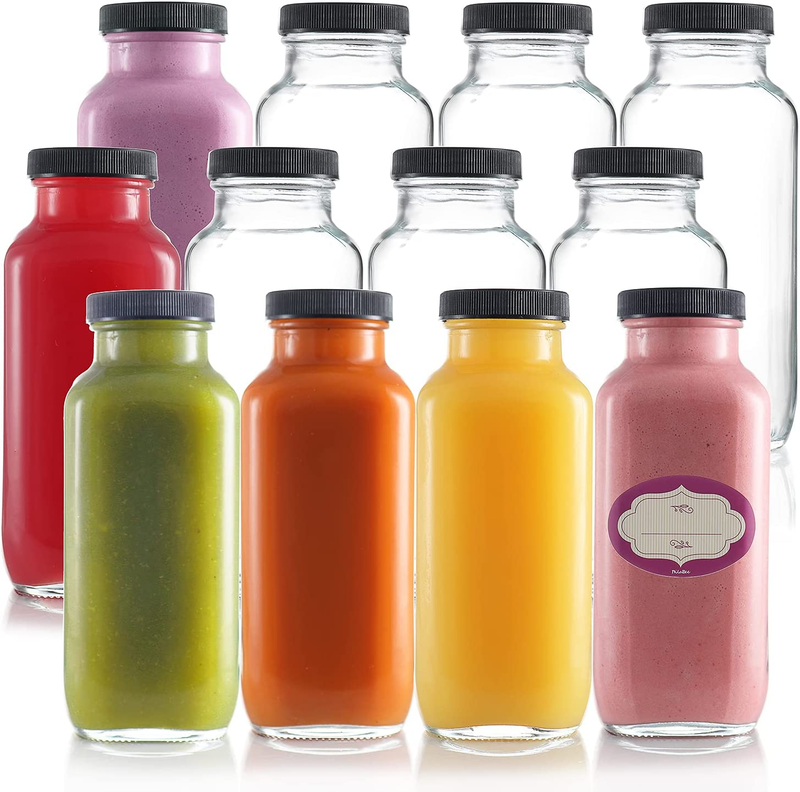 With Lids [12 Pack] Bulk Glass Water Bottles With Caps For J
