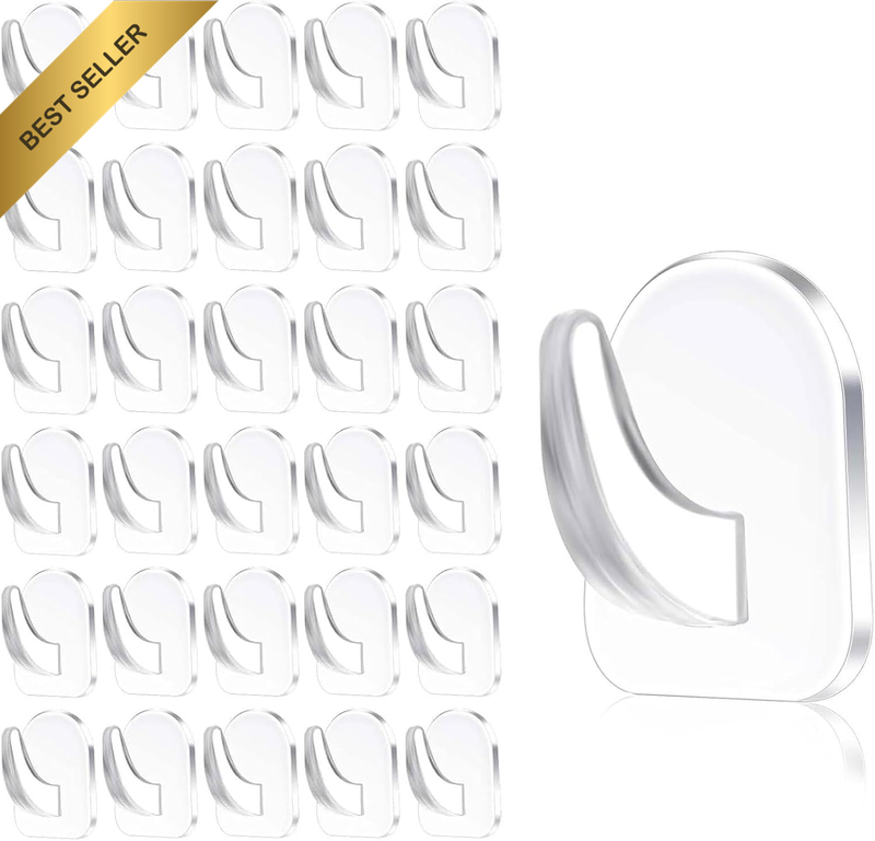 30PCS Transparent Wall Hooks Command Hooks Reusable Heavy-Duty Hooks Super Stron