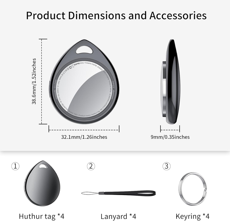 Air Tracker Tags-4 Pack, 5.3 Bluetooth Trackers Work with Apple Find My (iOS Onl
