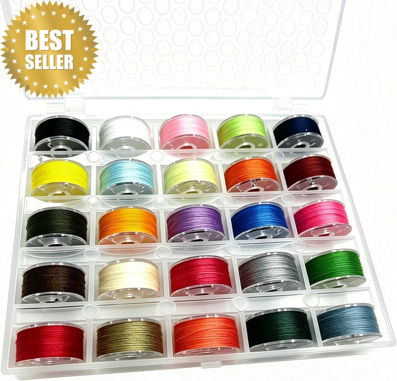25Pcs Sewing Bobbin Thread Kit, Transparent Plastic Bobbins with Assorted Color