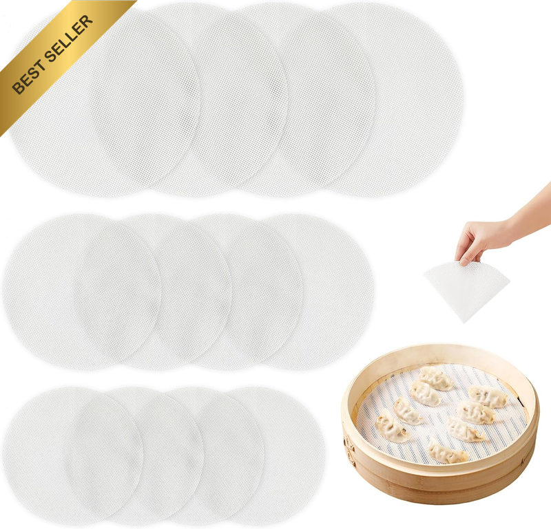 12Pcs Silicone Steamer Liners, 8/9/10 Inch round Silicone Steamer Mesh Mat, Non